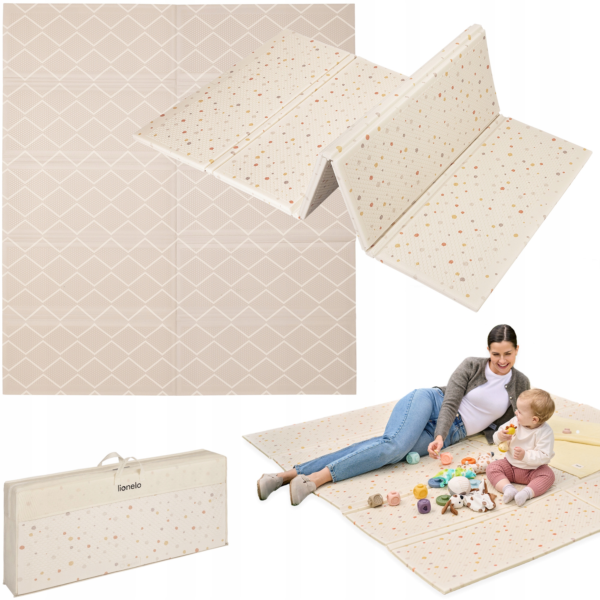 Lionelo Mata edukacyjna Zora BEZOWA-Mata-edukacyjna-piankowa-BOHO-DUZA-dwustronna180x201cm-Lionelo-Zora