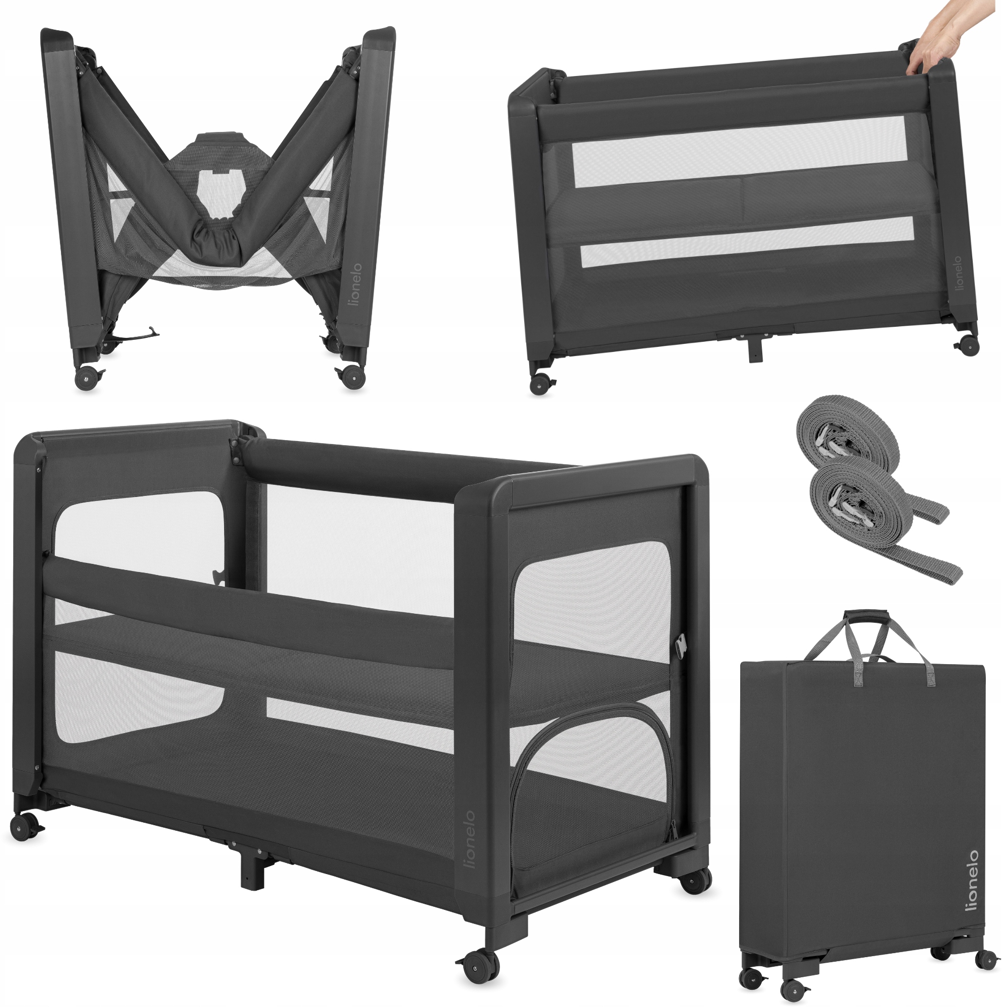 Lionelo Patty Łóżeczko turystyczne dwupoziomowe 5w1 dostawne wolnostojące Grey Graphite Lozeczko-turystyczne-dwupoziomowe-5w1-dostawne-wolnostojace-Lionelo-Patty