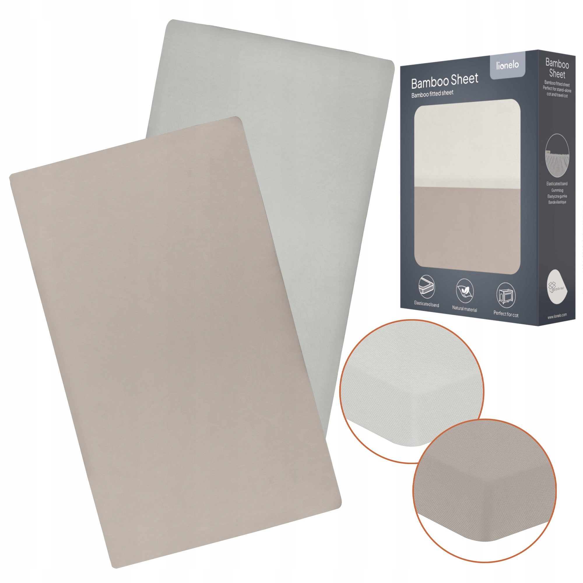 Lionelo Prześcieradło bambusowe Bamboo Sheet Beige&White 70x28 2Pack Przescieradlo-z-gumka-do-lozeczka-turystycznego-118x60-zestaw-2-szt-Lionelo