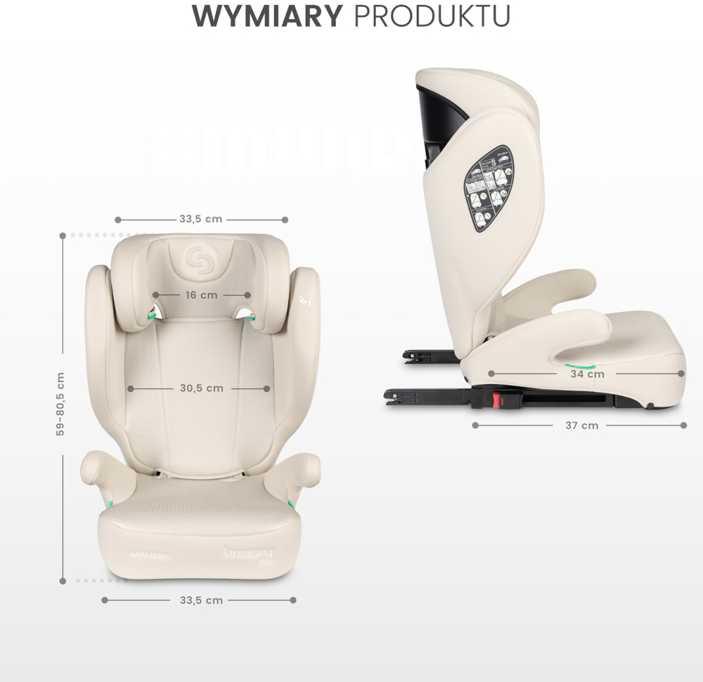 Caretero Breezy Fix - fotelik samochodowy 100-150 cm 2w1 z funkcją boostera | Grey caretero-breezy-fix-inf8