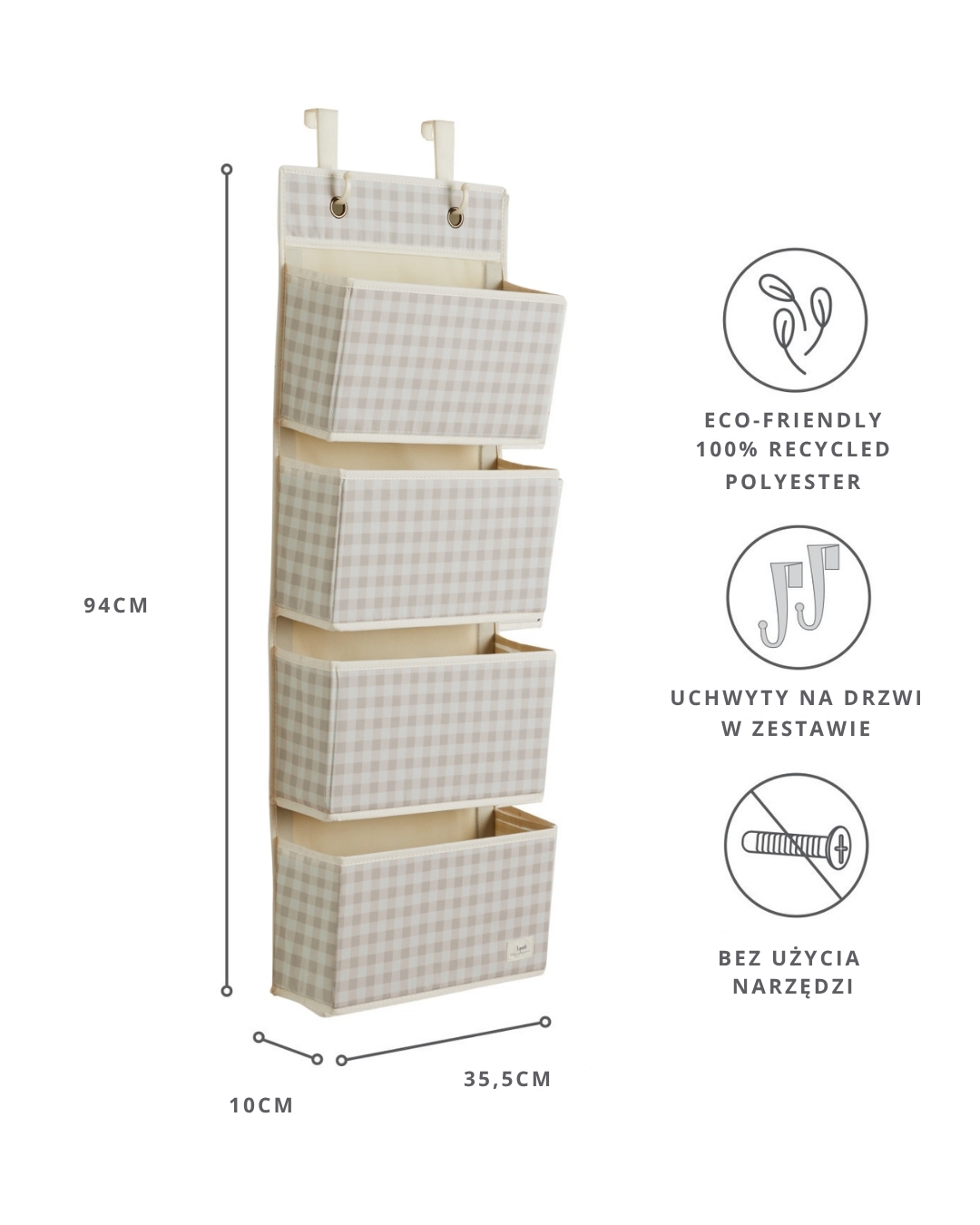 3 Sprouts Organizer Wiszący Na Drzwi Gingham Beige 615019907da64643a329cfd64fe83324