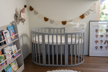 Waldin Łóżeczko Dziecięce Owalne 7w1 z Materacem Szare