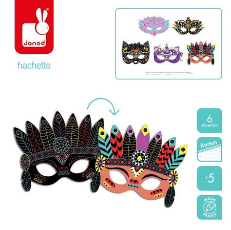 Janod Zestaw kreatywny Do zdrapywania Maski karnawałowe 5+
