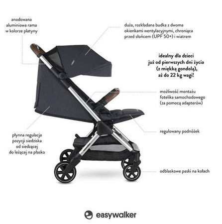 [OUTLET] Easywalker Jackey Kompaktowy Wózek Spacerowy z Torbą Transportową Platinum Editon