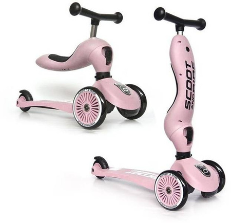 Scootandride Highwaykick 1 Jeździk i Hulajnoga 2w1 1-5 lat + Scootandride Kask Dla Dzieci S-M Rose