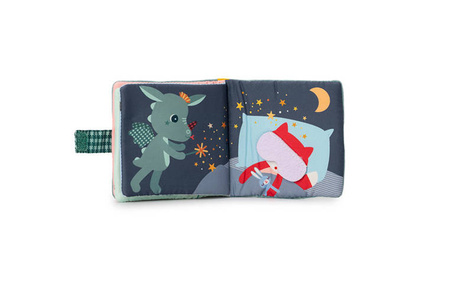 LILLIPUTIENS Miękka mini-książeczka wielofunkcyjna z silikonowym gryzakiem Smok Joe 6 m+