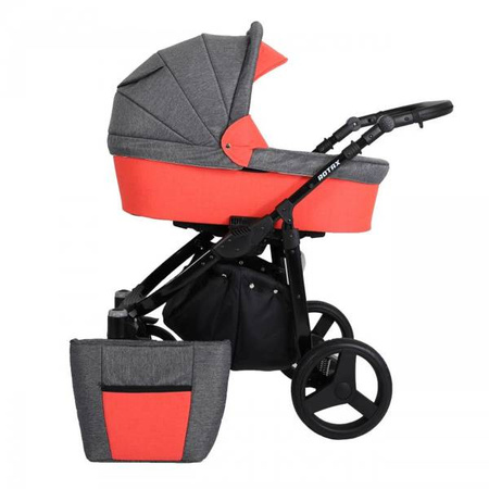 Kunert Rotax Wózek Głęboko-Spacerowy Szary Len + Pomarańcz Czarna Rama Koła Żelowe