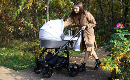 Kunert Rotax Wózek Głęboko-Spacerowy Limonka + Liście Biała Rama Koła Żelowe