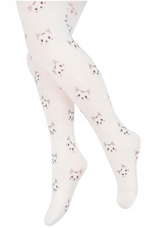Milusie Rajstopy Białe 40 DEN w Błyszczące Brokatowe Kotki 80-86 Rozmiar