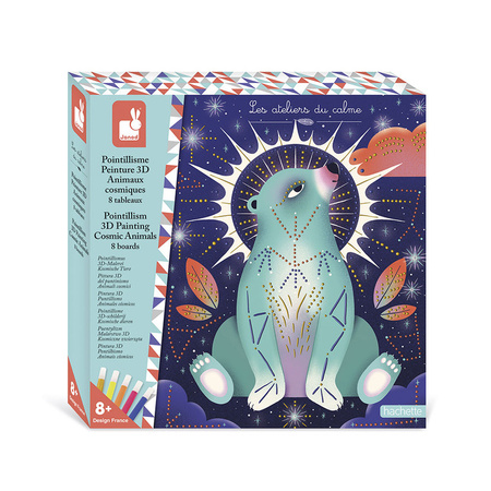 Janod Zestaw kreatywny Malowanie kropkami Puentylizm 3D Kosmiczne zwierzęta 8+