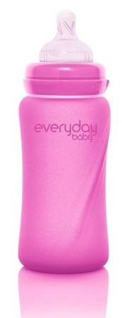 Everyday Baby, Szklana butelka ze smoczkiem M reagująca na temperaturę, 240 ml Wiśniowy