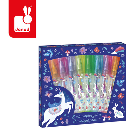 Janod Żelowe mini-długopisy 8 kolorów Jednorożce Kraina snów 6+