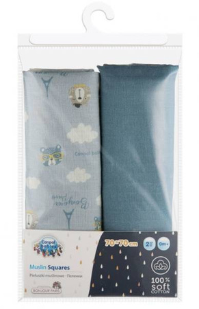 Canpol Babies Pieluszki Muślinowe 2 szt 70x70 Bonjour Paris 26/901 Blue
