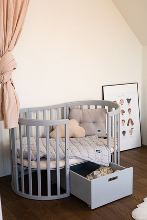 Waldin Łóżeczko Dziecięce Owalne 7w1 z Materacem Szare