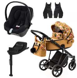 Adamex Porto Wózek Głęboko-Spacerowy 2w1 Flowers FL-3 + Cybex Aton B2 i-Size Fotelik 0-13kg + Baza + Adaptery