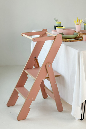 Baby Wood Kitchen Helper Składany Różowy