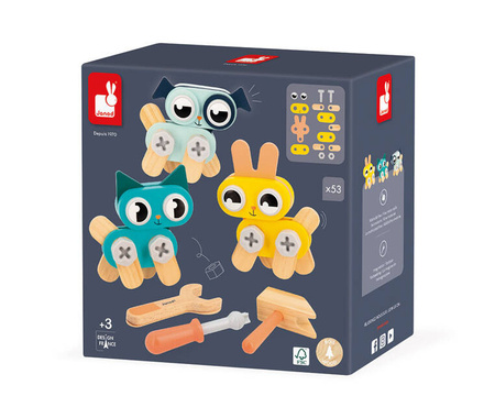 Janod Drewniane zwierzątka do składania Brico'Kids 3+