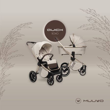Muuvo Quick Boho Wózek Głęboko-Spacerowy Brown + Cybex Aton B2 i-Size Fotelik Samochodowy 0-13kg + Baza One Volcano Black