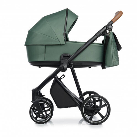 Roan Ivi 2.0 Wózek Głębko-Spacerowy Boho Green + Cybex Aton B2 i-Size Fotelik Samochodowy 0-13kg + Baza One Volcano Black