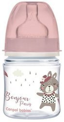 Canpol Babies Easy Start Bonjour Paris Butelka Szeroka Antykolkowa 120 ml 35/231 Pink