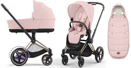 Cybex e-Priam 4.0 Wózek Głęboko-Spacerowy Peach Pink + Cybex Platinum Śpiworek