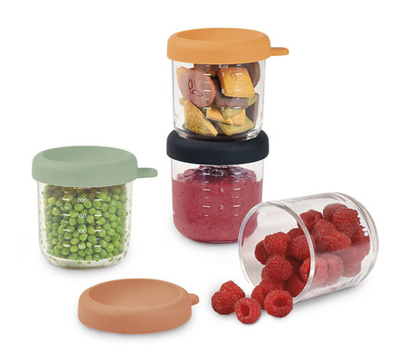 BEABA Zestaw pojemników słoiczków szklanych z zamknięciem 4 x 250 ml Sunrise color mix