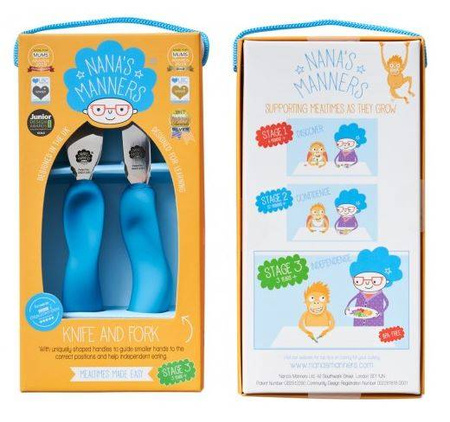 Nana's Manners 3 Widelec i Nóż Sztućce Kształtujące Chwyt Blue