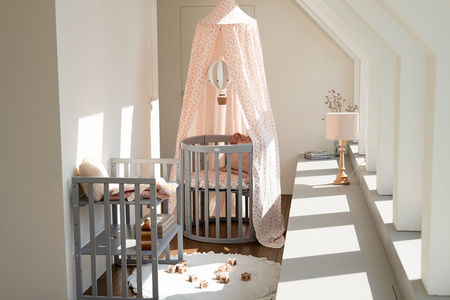 Waldin Łóżeczko Dziecięce Owalne 7w1 z Materacem Szare