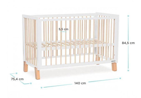 Kinderkraft Lunky XL Łóżeczko Drewniane Barierka White