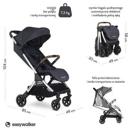 [OUTLET] Easywalker Jackey Kompaktowy Wózek Spacerowy z Torbą Transportową Platinum Editon