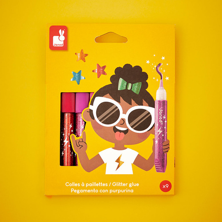 Janod Klej z brokatem w tubkach 9 kolorów 3+