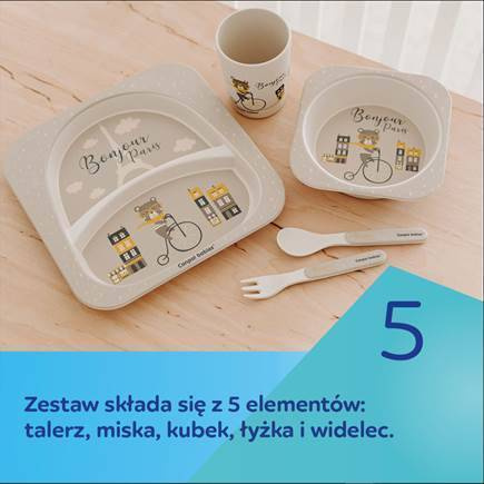 Canpol Babies Bonjour Paris Zestaw Naczyń 5 Elementów Beżowy 9/227_bei