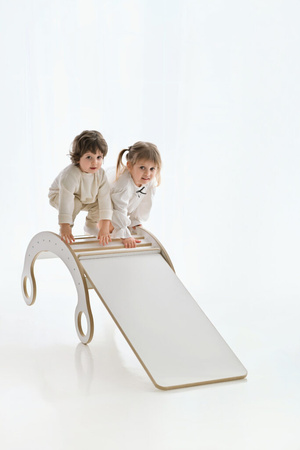 GUGI Bujak Drewniany Montessori Mały M+ Drabinka/Zjeżdżalnia + Poduszka Beż