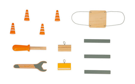 Janod Duży drewniany dźwig do składania z narzędziami 3+