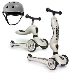 Scootandride Highwaykick 1 2w1 Jeździk i Hulajnoga 1-5 lat Ash + Kinderkraft Safety Kask Grey