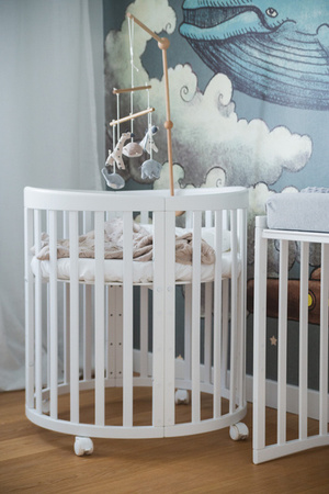 [OUTLET] Waldin Łóżeczko Dziecięce Owalne 7w1 z Materacem Białe