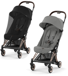 Cybex Coya Wózek Spacerowy Rama Rosegold Mirage Grey + Cybex Coya Moskitiera Black