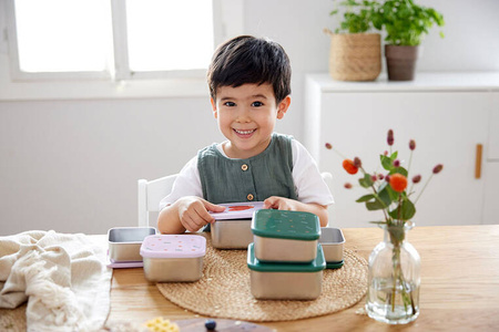 Lassig Pojemnik na przekąski snackbox ze stali nierdzewnej 3 szt. Happy Rascals Heart lavender