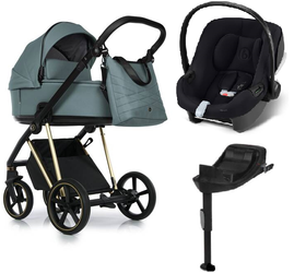 Roan Ivi 2.0 Wóżek Głęboko-Spacerowy Rama Gold Pine Green + Cybex Aton B2 i-Size Fotelik Samochodowy 0-13kg + Baza One Volcano Black