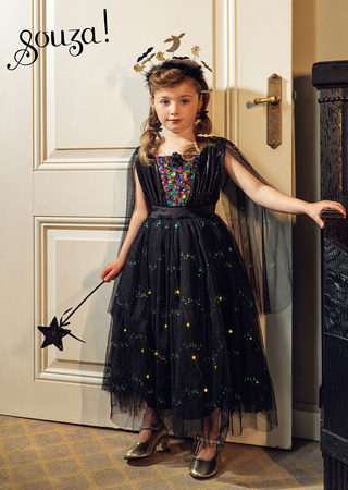 Souza! Kostium sukienka tiulowa z cekinami i lampkami LED czarownica Agatha 3-4 lata