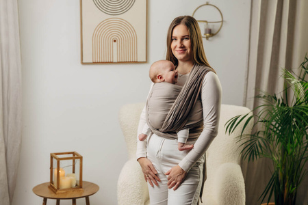 LennyLamb Moja Pierwsza Chusta Do Noszenia Dzieci, Tkana Splotem Jodełkowym, Mała Jodełka Rozmiar M 4,6m 100% Bawełna Baby Caffe Latte