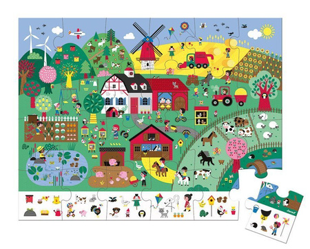 Janod Puzzle obserwacyjne w walizce Farma 24 elementy 3+ Made in France