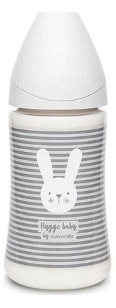 Suavinex Hygge Baby Premium  Butelka 270ml Smoczek Okrągły Silikonowy 3 przepływowy Królik Szary  