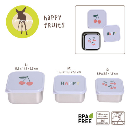 Lassig Pojemnik na przekąski snackbox ze stali nierdzewnej 3 szt. Happy Fruits Cherry