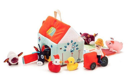 Lilliputiens Rozkładany Domek Farma z 6 Zwierzątkami, Rolnikiem i Traktorem 18m+