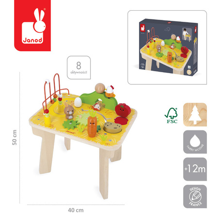 Janod Wielofunkcyjny stolik edukacyjny drewniany Farma 12m+