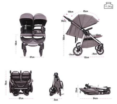 Baby Monsters Wózek Bliźniaczy Easy Twin 4 - Texas