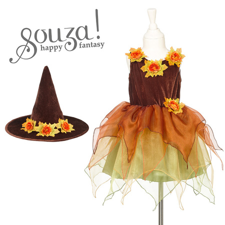 Souza! Kostium sukienka tiulowa z kwiatami i kapelusz czarownica Sabrina 3-4 lata