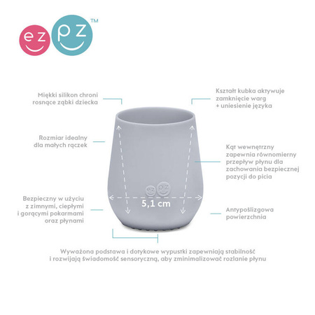 EZPZ Komplet pierwszych naczyń silikonowych First Foods Set pastelowa szarość + kubeczek Tiny Cup pastelowa szarość GRATIS