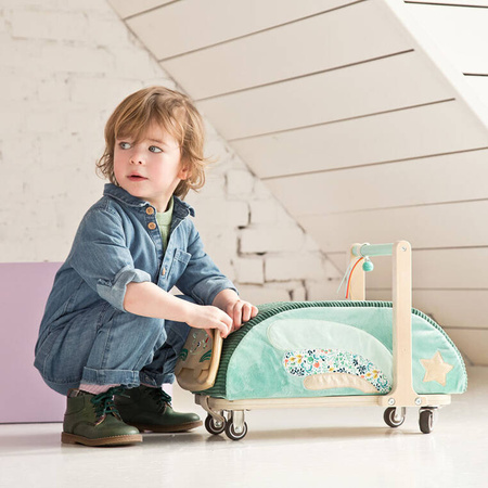 LILLIPUTIENS Drewniany jeździk 2 w 1 z miękkim siedziskiem i torebką Smok Joe 12 m+